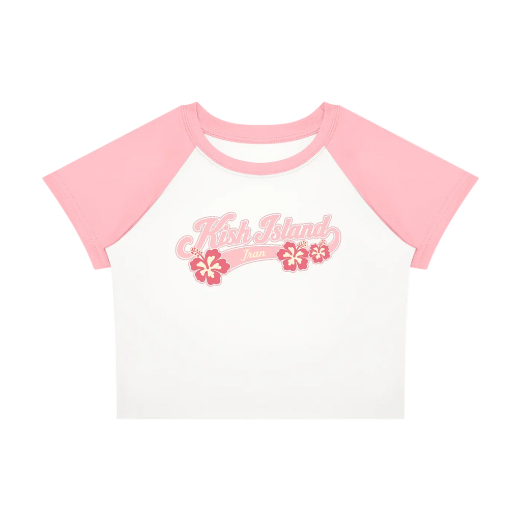 Kish Island Baby Tee - Pink/White
